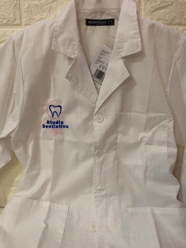 Generico Camice da Lavoro Laboratorio Uomo Donna Bianco Casacca Per Medico Farmacista Estetista Macellaio Massaggiatore Dentista,Personalizzato con logo e nome ricamato