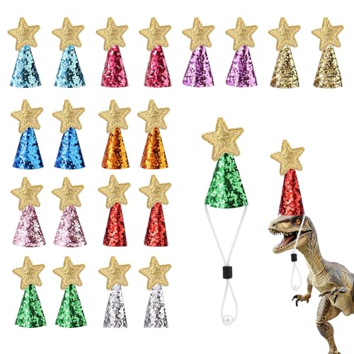 Goktvai 20pcs Mini Party Hats, Birthday Party Cone Hats Small Cone Hat for Dolls Dog Cat Rabbit Puppies Stuffed Animals (Star Style)
