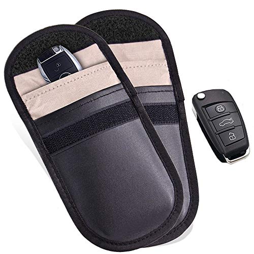 RFID Signal Blocking Bag Shielding Pouch Wallet Case for Cell Phone Anti-Tracking and Car Key FOB(Free Leather Front Pocket) (2 x Black)