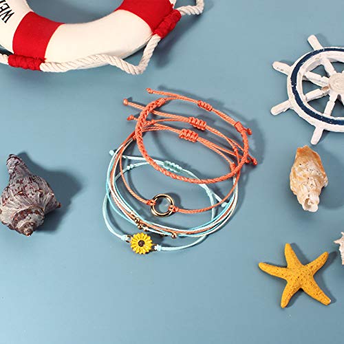 Image of Stackable Sunflower String Bracelets Cute Boho Braided Summer Beach Jewelry
