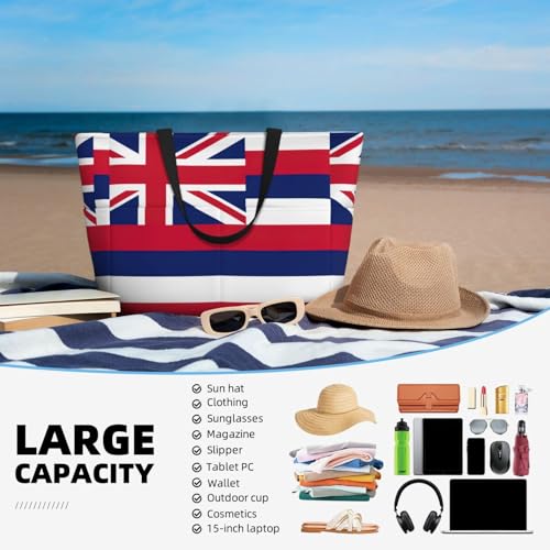 Grand sac fourre-tout imprimé hawaïen en noir avec grande capacité de rangement - 5