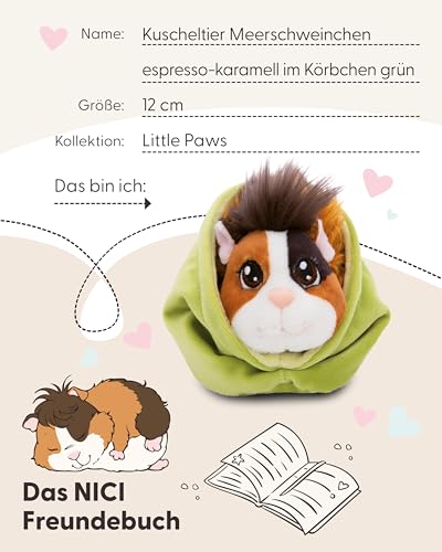 NICI Little Paws Meerschweinchen Kuscheltier 12cm Espresso-karamell im grünen Körbchen - Flauschiges Stofftier, Plüschtier zum Kuscheln, Spielen und Liebhaben - 61334