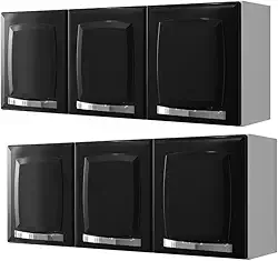Conjunto de armários de parede em aço com 105 cm, 2 peças — para cozinhas ou lavandarias modernas (PORTAS PRETA)