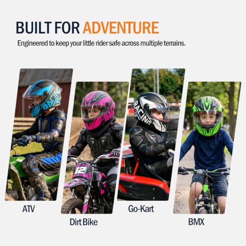 Image of Kids Motorcycle Helmet Full Face DOT Approved | Lightweight Child ATV Electric Dirt Bike Go-Kart Quad 4-Wheeler Mini Motorcycle Street Racing Helmet for Boy Girl Age 5-10