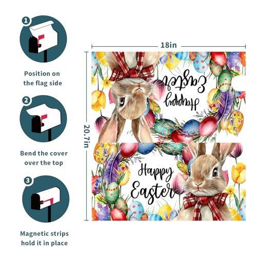 Image of Easter Mailbox Covers Magnetic Standard Size 18 X 21 Inch Egg Bunny Floral Magnetic Mailbox Covers Spring Easter Mailbox Wraps Post Box Cover Decoration Outdoor Garden Home Yard Outside