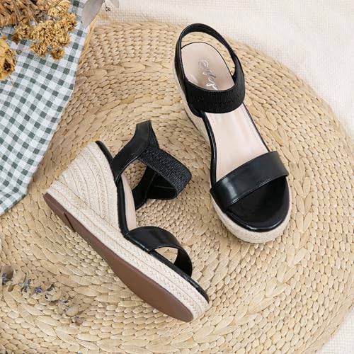 Image of Vepose Women's Open Toe Espadrille Wedge Sandals with Ankle Strap 881 | Dressy casual slip on platform strappy sandals , cute casual summer shoes styling for daily weddings travel