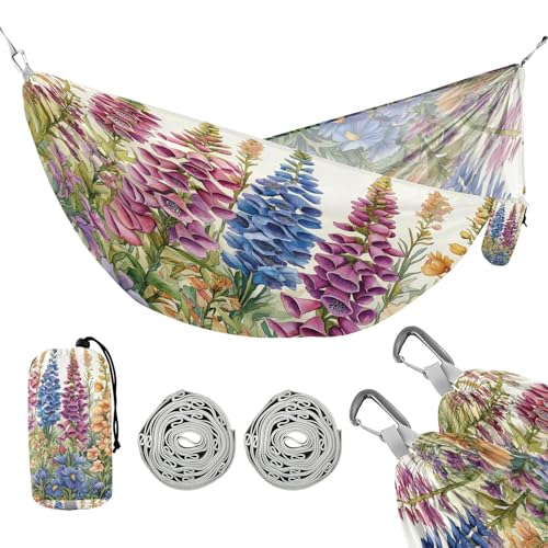 ATTX Foxgloves and Irises Camping Hammock - Lightweight & Portable Hammocks, Heavy Duty 330lbs Capacity for Indoor, Hiking, Backpacking, Travel, Backyard, Beach#31