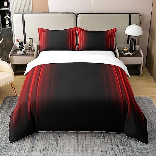 Loussiesd Abstract Ombre 100% Cotton Duvet Cover Kids Red and Black Bedding 100% Cotton Set Room Decor 3Pcs King Size Zipper