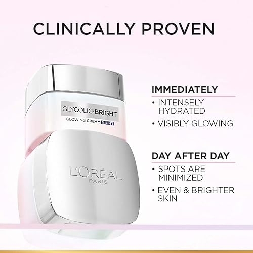 Miniatura 6 de L'Oreal Paris Glycolic Bright Glowing Night Cream, 0.5 fl oz  Crema iluminadora nocturna con ácido glicólico que minimiza visiblemente las manchas y