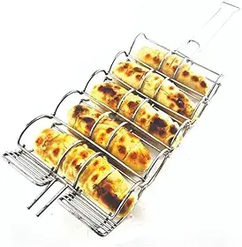 Grelha Churrasqueira Com Trava Para Pão De Alho E Legumes, 53x17cm, Resistente Ao Calor, Ideal Para Churrascos Domésticos, Fácil De Limpar E Prática