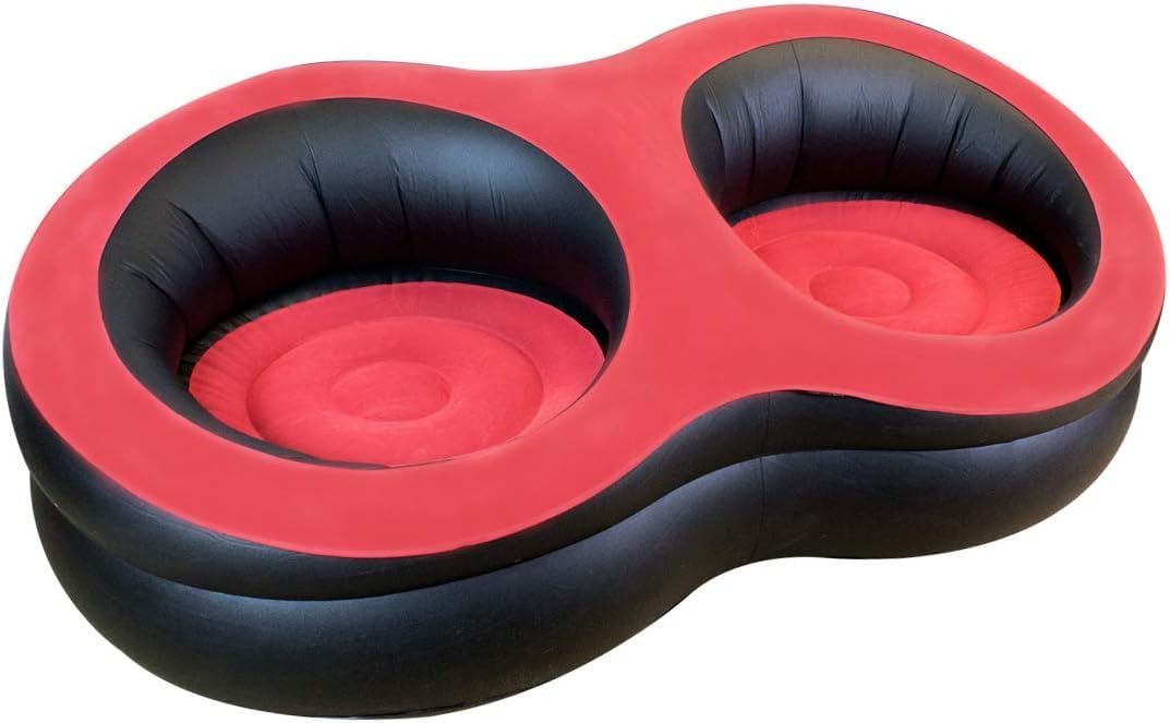 Trendi Inflatable Sofa Chair | Soft Suede Top | Ideal for Living Room, Gaming, Dorms, Camping & Outdoor Use | For Adult & Kids| Black/Red (Double Inflatable Sofa)