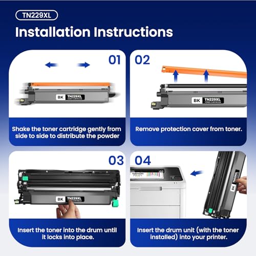 Image of TN229XL Toner Cartridges 5 Pack Compatible for TN229XL TN-229XL TN229 XL 5PK Toner Cartridge High Yield Work With MFC-L3720CDW MFC-L3780CDW MFC-L3765CDW HL-L3280CDW (5 Pack TN229XL, BK /C /M /Y)