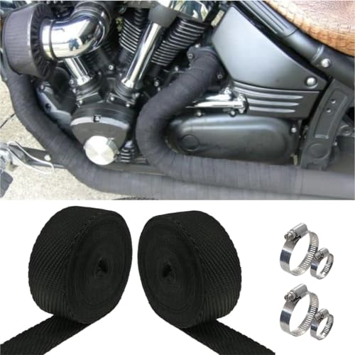 Image of OBEROI'S TRADERS Combo of Universal Silencer Wrap | Bend Pipe Wrap | Bike Exhaust Heat Shield Protector with Clamp Compatible for Royal Enfield Classic, Electra Twinspark, Standard (6 Mtr, Black)