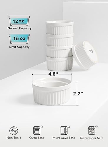 Vista 10 de LE TAUCI - Juego de 6 ramekins de 4 onzas para suflé, salsas de inmersión, pudín, set de 6
