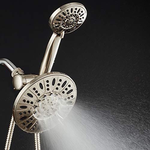 Aquadance 7" Premium High Pressure 3-Way Rainfall Combo With Stainless Steel Hose – Enjoy Luxurious 6-Setting Rain Shower Head And Hand Held Shower Separately Or Together – Brushed Nickel Finish #TOP5