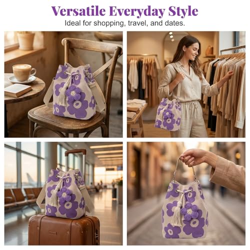 Bolso Tote de Flor Tejido a Mano Boho de Crochet miniatura 2