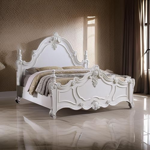 Benjara-Frank-Queen-Size-Bed-Carved-Details-Finial-Posts-Classic-White-Solid-Wood Benjara Frank Queen Size Bed Carved Details Finial Posts Classic White Solid Wood