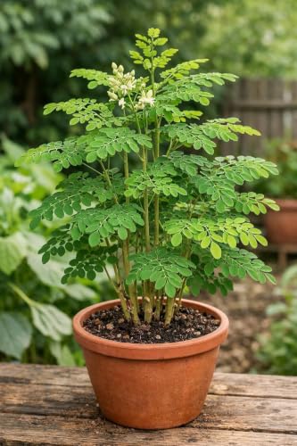 Image of Natural Live Drumstick Plant (Moringa Oleifera) with Pot | Healthy Green Medicinal Plant | Easy Maintenance Live Plant for Home, Office, Balcony, Terrace & Garden