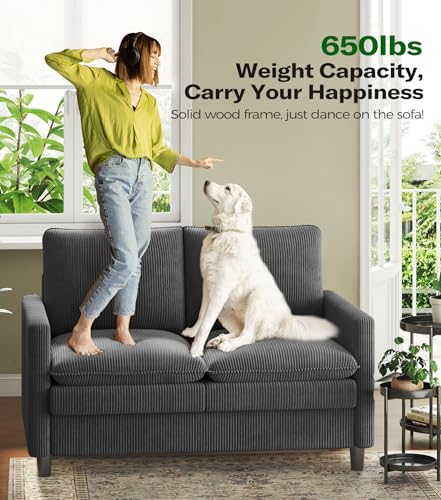 Image of Welzona 3-Layers Cloud Loveseat Sofa, 51 inch Corduroy Small Couch, Small Sofa