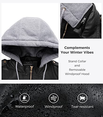 Wantdo Women's Quilted Classic Faux Leather Short Jackets With Hood Black M #TOP4