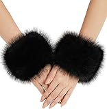 RSLOVE Faux Fur Wrist Cuffs For Women - Winter Plush Furry Arm Warmers Soft Furry Cuff Halloween Costume Black Plus Size