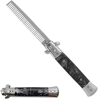 ステンレス鋼 櫛 コンパクト 携帯用 自動 スイッチ 折りたたみ式 コーム ミニサイズ 粗歯 コーム 頭皮 コーム くし 櫛 ヘアーコーム メンズ (Color : 黒)