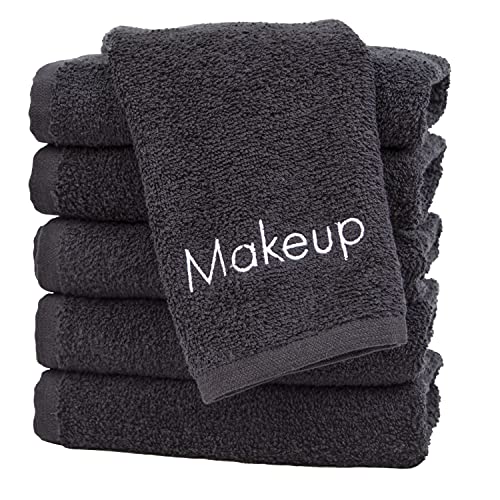 Arkwright Makeup Remover Fingertip Towels, Pack of 6, 11×17, Soft Cotton Black Washcloths with Makeup Embroidery, Perfect as Makeup Remover Facial Towels