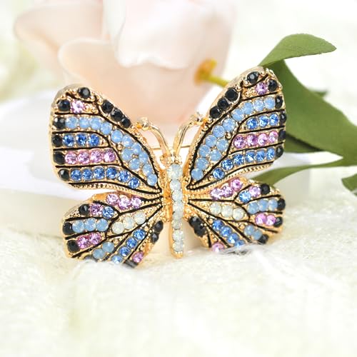 Image of Gyn&Joy Multi-Color Crystal Rhinestone Winged Butterfly Pin Brooch BZ030