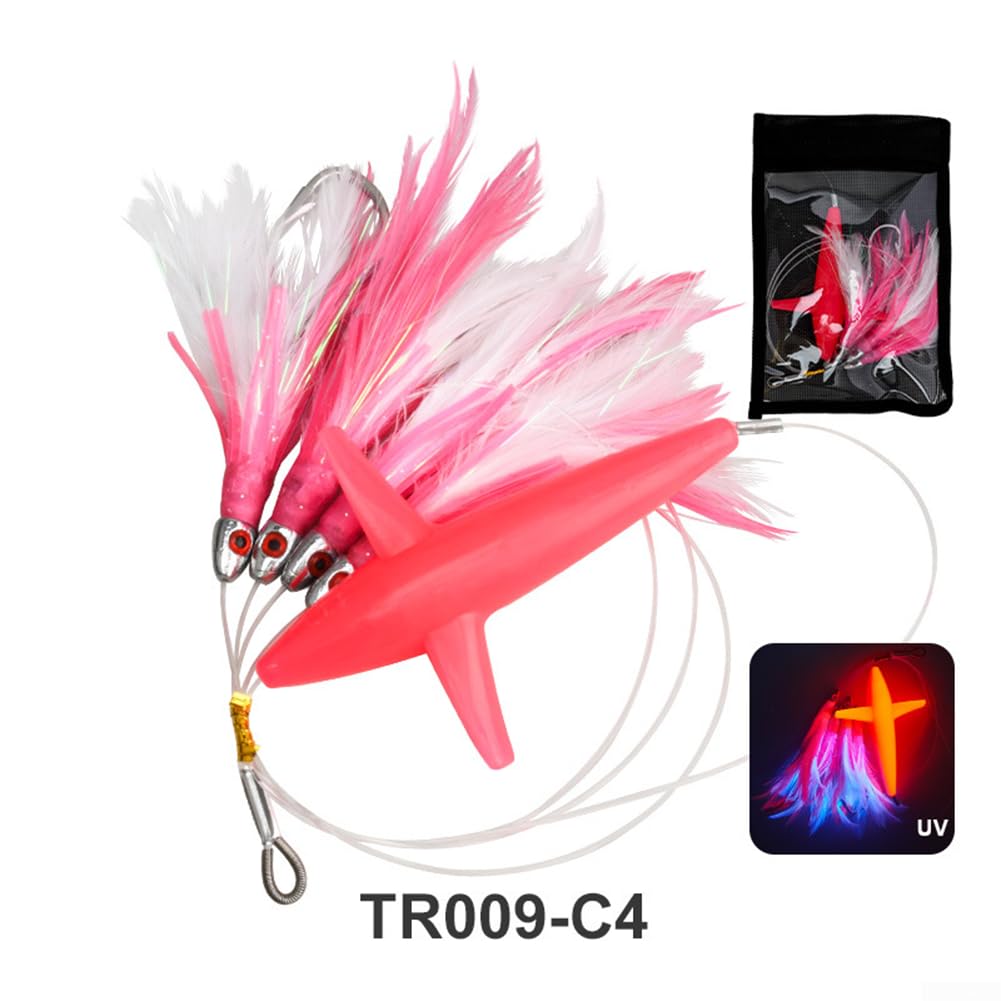 1 PZ Piuma Trolling Gonna Tonno Lure Big Game Barca Pesca Esca Acciaio Forma Gancio UV Effetto Luce Realistica Fish Eye Flat Hook Corpo 165 Cm 122G
