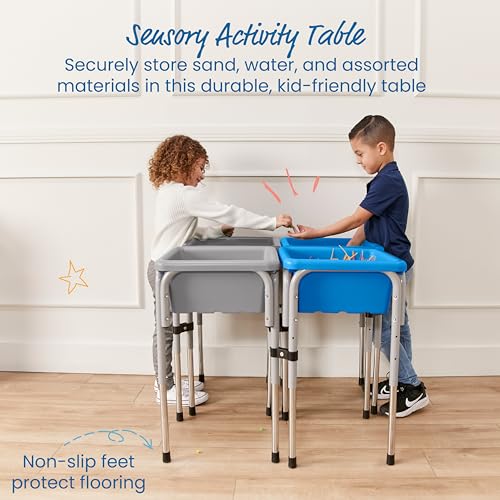 Image of ECR4Kids 4-Station Sand and Water Adjustable Play Table, Sensory Bins, Grey /French Blue