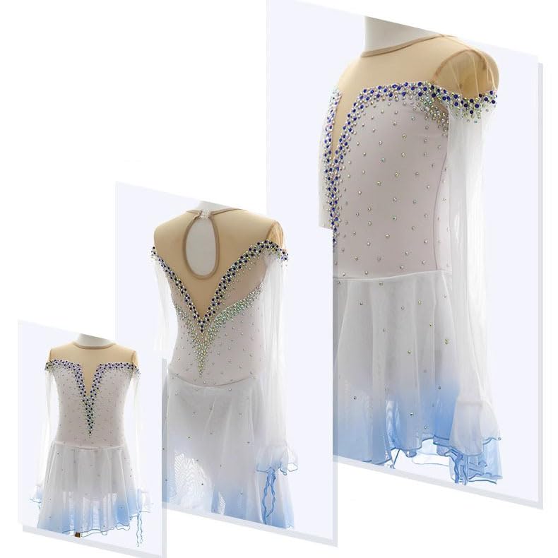 Abito da Pattinaggio Artistico A Collo Alto alla Moda per Ragazze Costume da Gara di Pattinaggio su Ghiaccio A Maniche Lunghe Body per Spettacoli di Ginnastica Completo