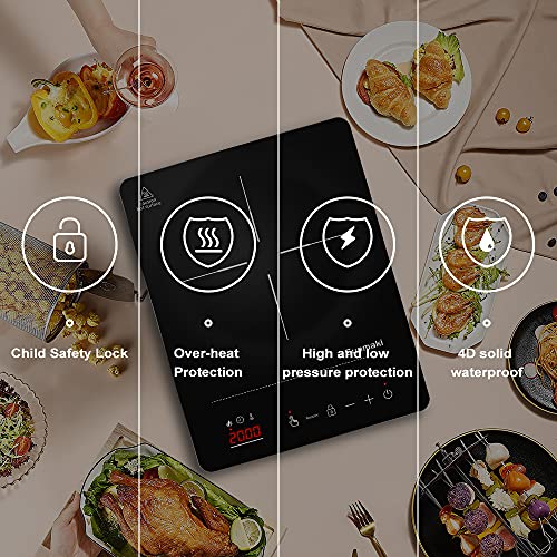 Sunmaki Inductiekookplaat, 2000 W, kookplaat afzonderlijk met touch-control-bediening, led-display en timerfunctie voor balkons, camping, campers en keukenregels enz. - Image 3