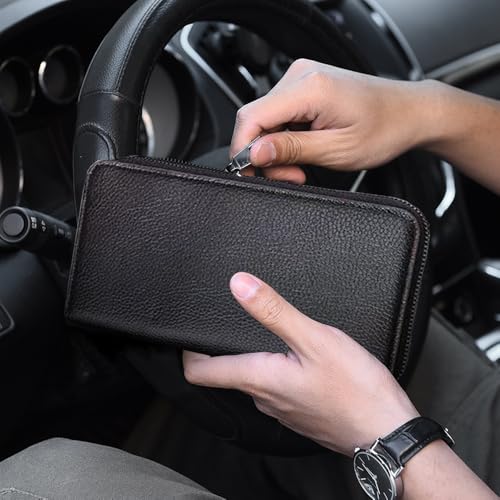 Long Casual Men's Wallet Zipper Section, Ticket Holder Coin Wallet Large Capacity - Dark Brown4