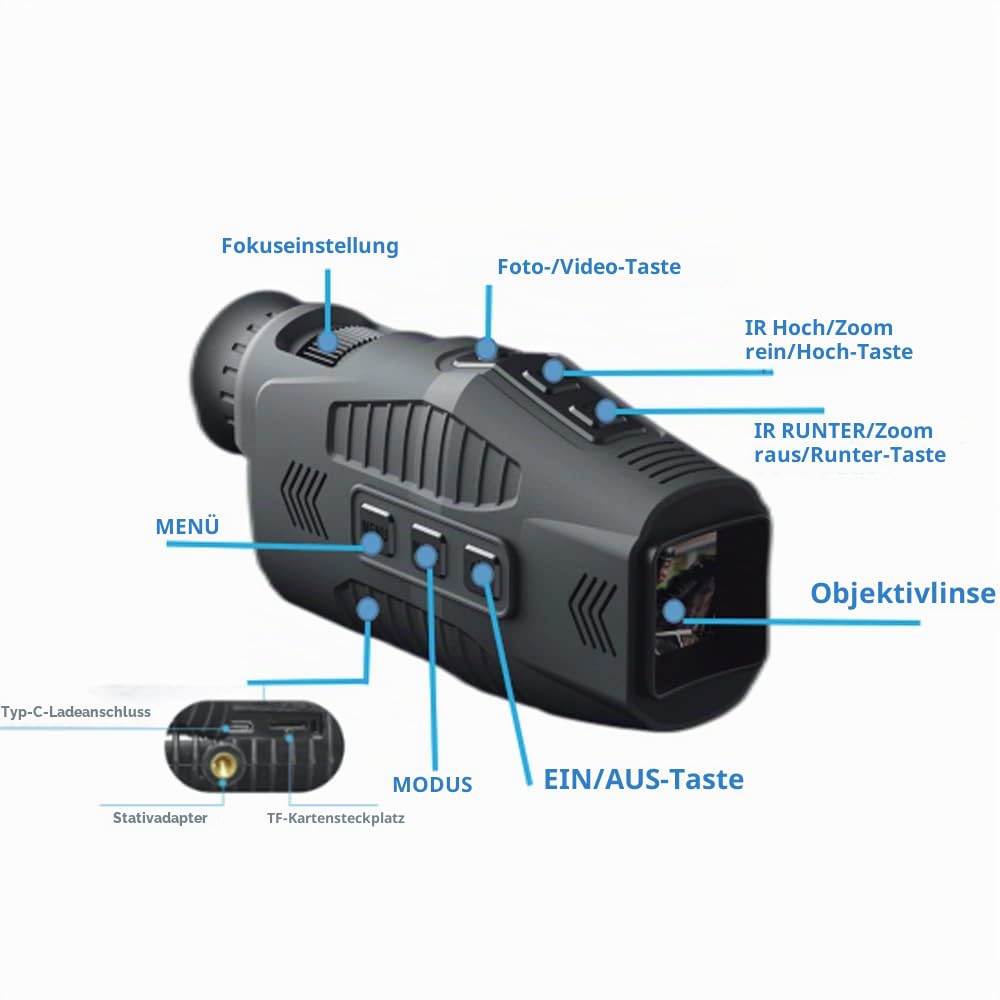 1080P Portable Monocular Night-Visions Device Day Night Use Photo Video Taking 5X Digital Zoom 300M Full Dark Viewing Distance for Outdoor Hunt Boating Journey
