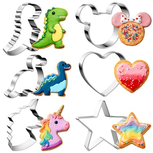 MINO ANT Stainless Steel Cookie Cutters, Mickey Unicorn Dinosaur Heart Star Cookie Cutters, Metal Biscuit Cutter Molds for Baking or Valentine's Day Christmas Holiday Party Decorations