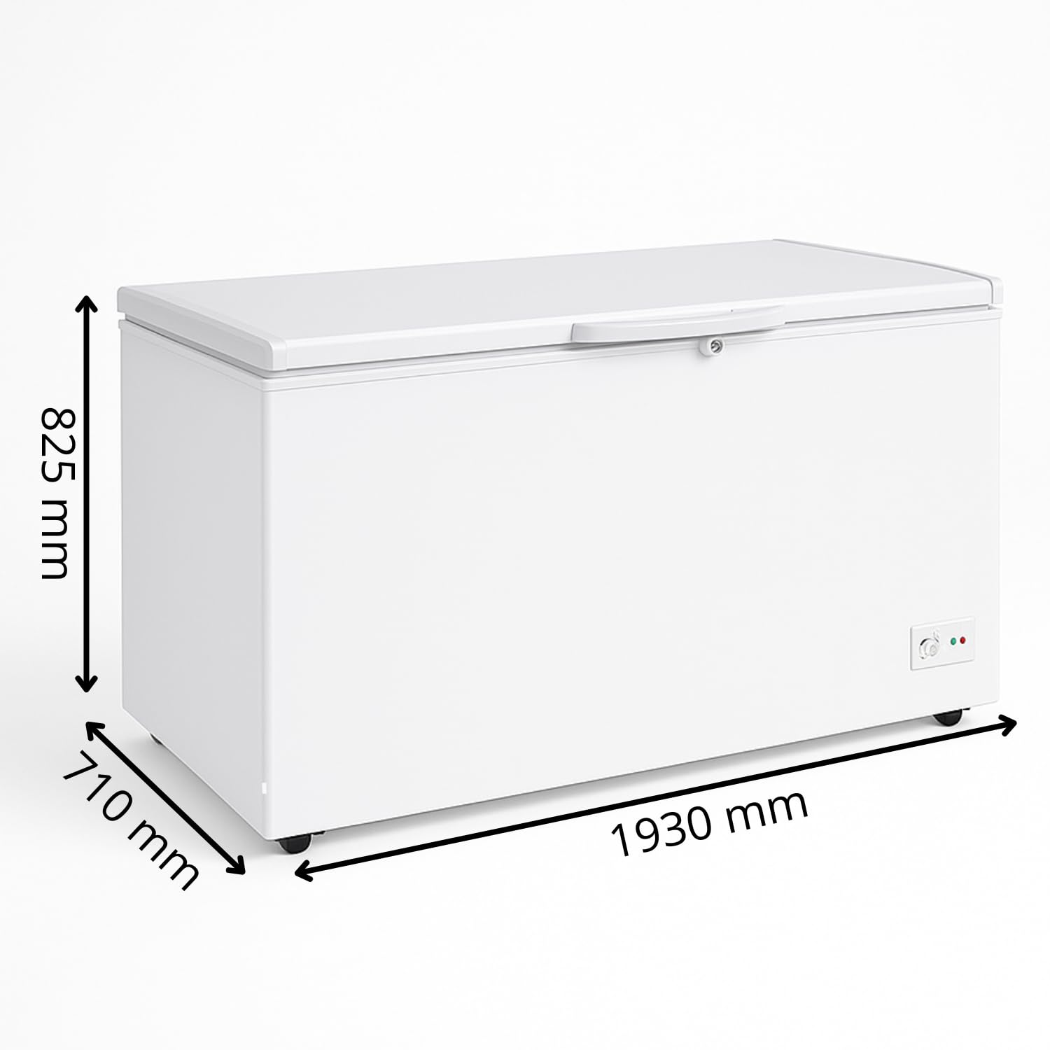 Congélateur Coffre 550L (488L Net) – Température -18 à -22°C – Porte Pleine Battante avec Serrure – LED Intérieur – Thermostat Réglable – Roulettes & Pieds Réglables – 230V – Blanc