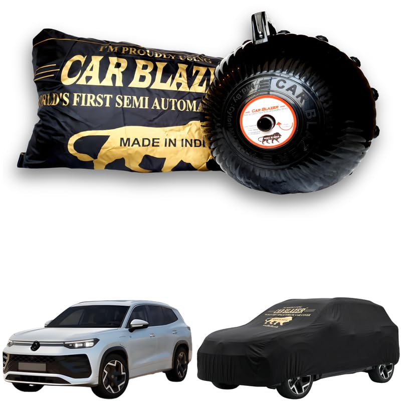 Image of CARBLAZER Portable & Semi-Automatic Full Body Car Covers - Heavy Duty Device | Dust Proof | UV Safe | Water Resistant | Anti-Theft & Scratch Proof Covers, Compatible for Tayron R-Line - Black
