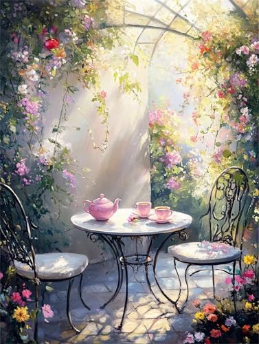 Diamond Painting Paysage de Fleurs, Kit Complet Broderie Diamant Strass Point de Croix 40x50