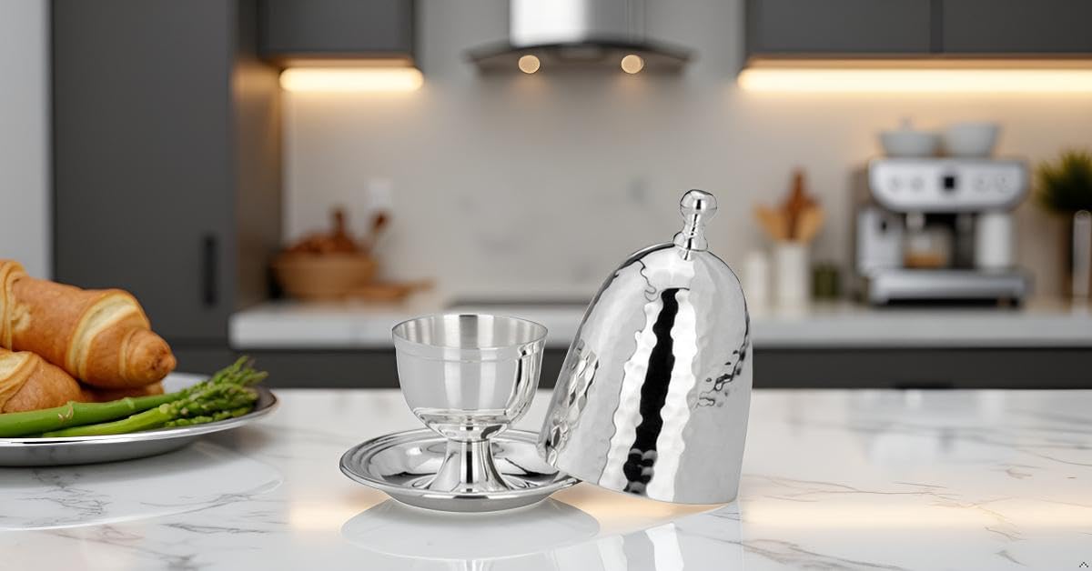 Huevera clásica con tapa martillada de plata de primera calidad, chapada en plata, acabado de alta calidad, listo para regalar con elegante caja de regalo
