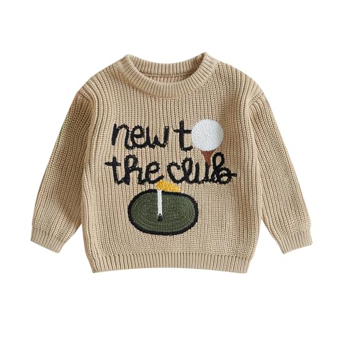 Toddler Baby Boy Girl Golf Outfit New to The Club Golf Knit Sweater Knitwear Pullover Top Fall Winter Clothes (Khaki, 0-3 Months)