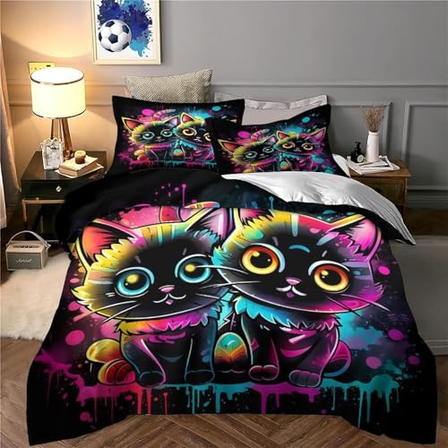 Housse de couette chat 3D microfibre hypoallergénique ultra douce et résistante 140x200 - 6