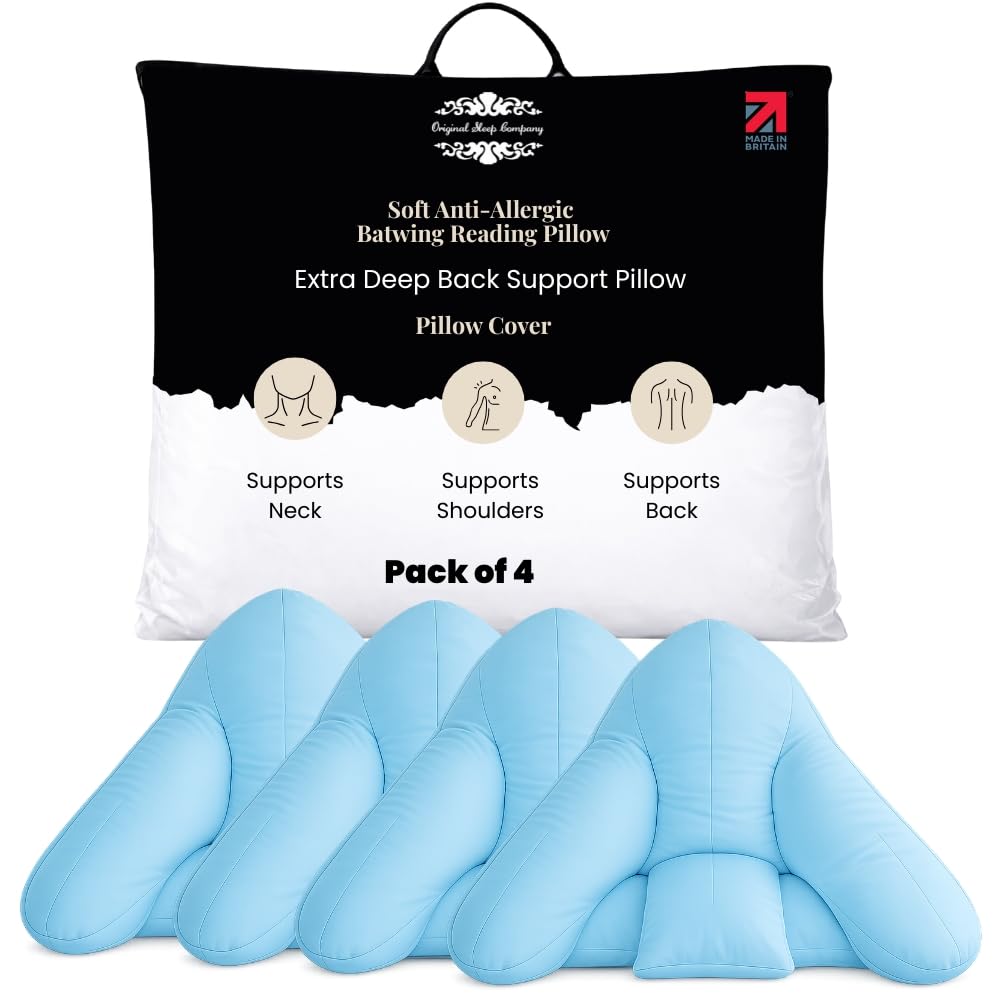 Original Sleep Company Batwing Pillow Cover – Polycotton Cushion Cover, Orthopaedic Support Back Support Pillow Case with Hidden Zip, Decorative & Sofa Bed Throw Pillow (Light Blue, 4)