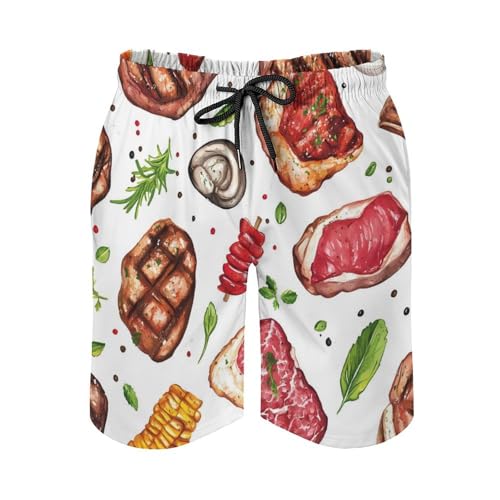 Meat Food and Barbecue Men's Swim Trunks Board Shorts Beachshorts Swimsuits with Pockets Mesh Liner4