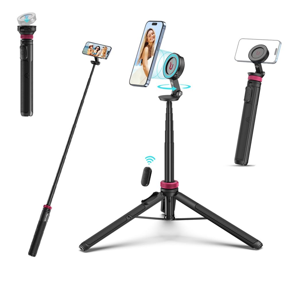 ULANZI MT-84 Portable Magnetic Phone Tripod, 61" Selfie Stick with Remote | Aluminum Alloy, Lightweight, High Stability, with 360° Rotation Phone Clip for Magsafe iPhone 17/16 Serie TikTok Youtube Vlog