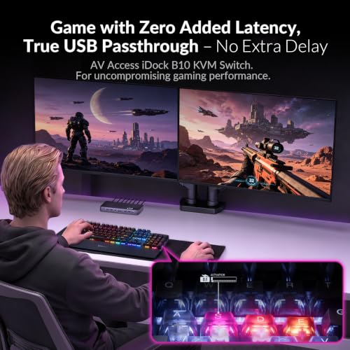 Image of AV Access 8K KVM Switch 2 Monitors 2 Computers for Laptop & Desktop, 100W PD, GbE, 4xUSB 3.2 10Gbps USB C Hub, KVM Docking Station Dual Monitor 8K@60Hz /4K@165Hz, Audio, SD, Remote Switch