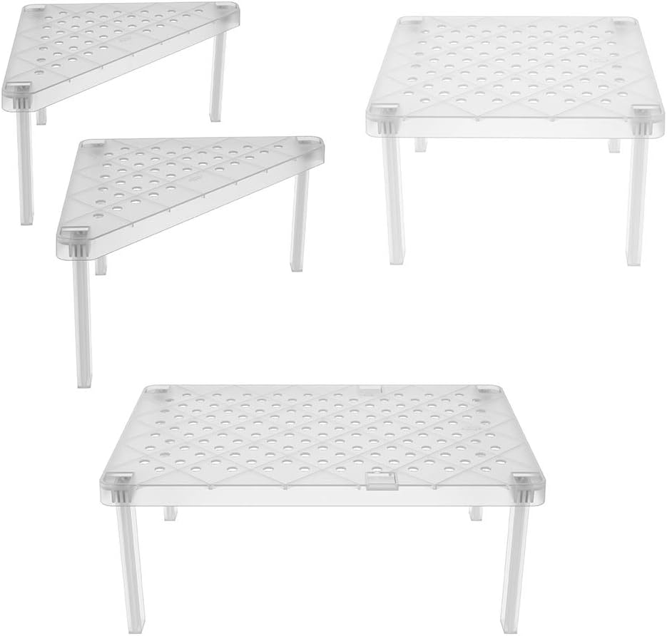 "Level Collection" Stackable, Kitchen Cabinet and Pantry Organizer, Modular Shelves- Set of 4 Shapes (Natural)