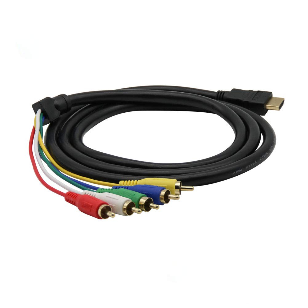 OWIKAR HDMI to RCA Audio Cable 5ft/1.5m HDMI Male Connector to 5RCA (Red Yellow Blue Green White) Video AV Converter Adapter Cable for HDTV DVD and Most LCD Projectors