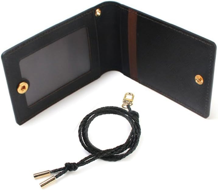 ID Card Badge Holder Unisex Card Case Wallet Lanyard Necklace Neckholder Neck Strap (Black)