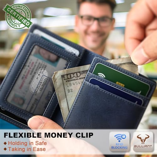 Image of BULLIANT Slim Wallet For Men 12Cards,Magnetic Flip Build-in Money Clip Airtag Compatible-RFID Blocking
