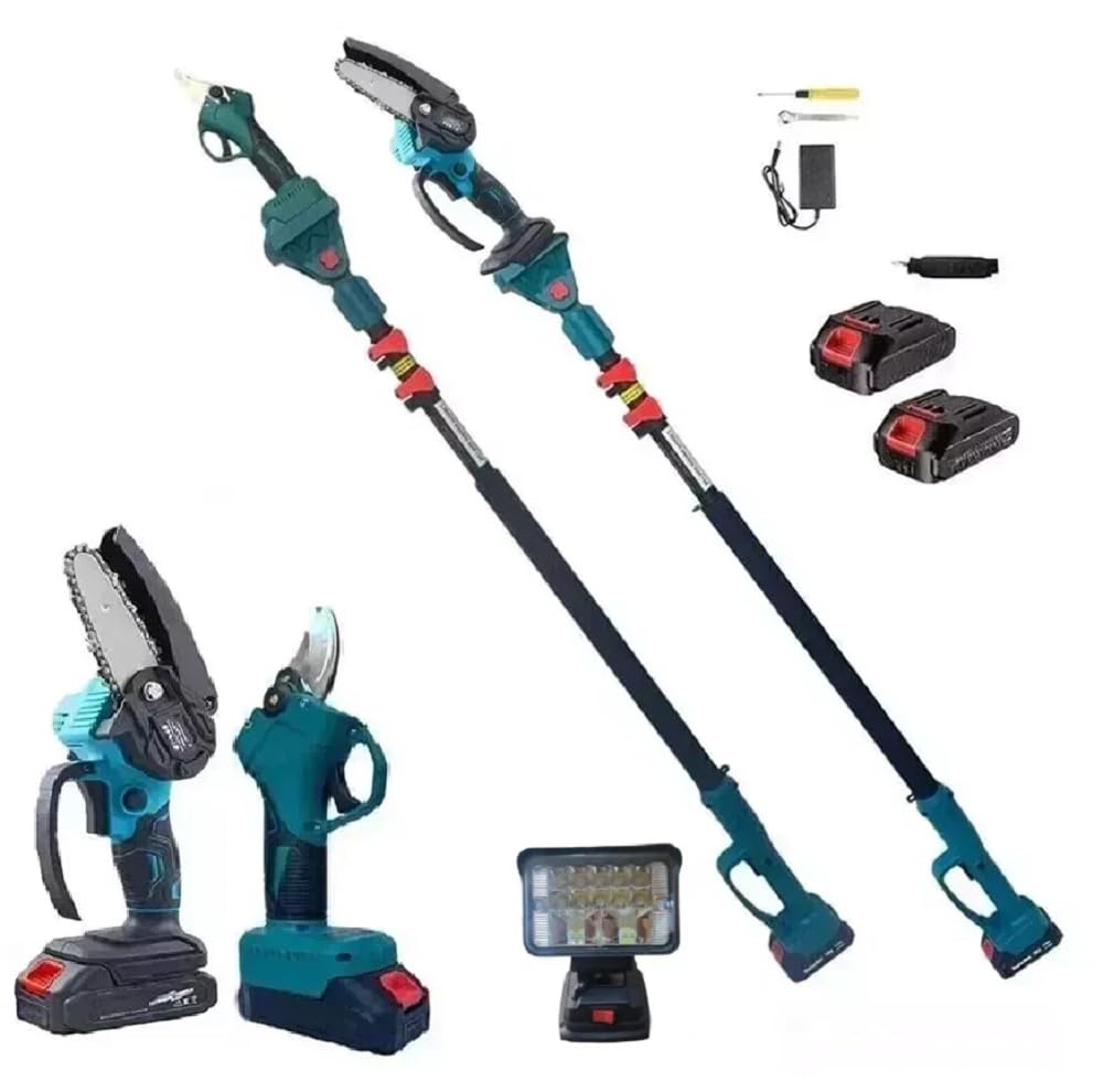 Kit Potatura Motosega 6"+ Forbice + 2 Batteria 48V Asta Telescopica + torcia led